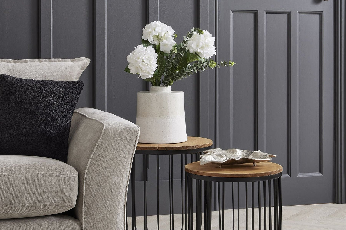 White With Grey Detail Large Cylindrical Ceramic Vase