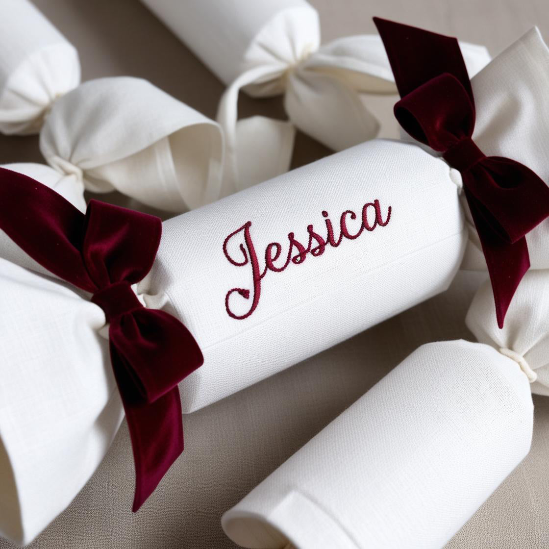 Embroidered Napkin Personalised Christmas Crackers